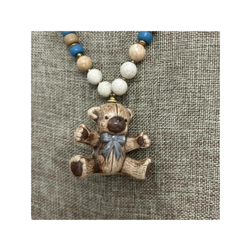 Handmade Vintage Necklack with Ceramic Bear